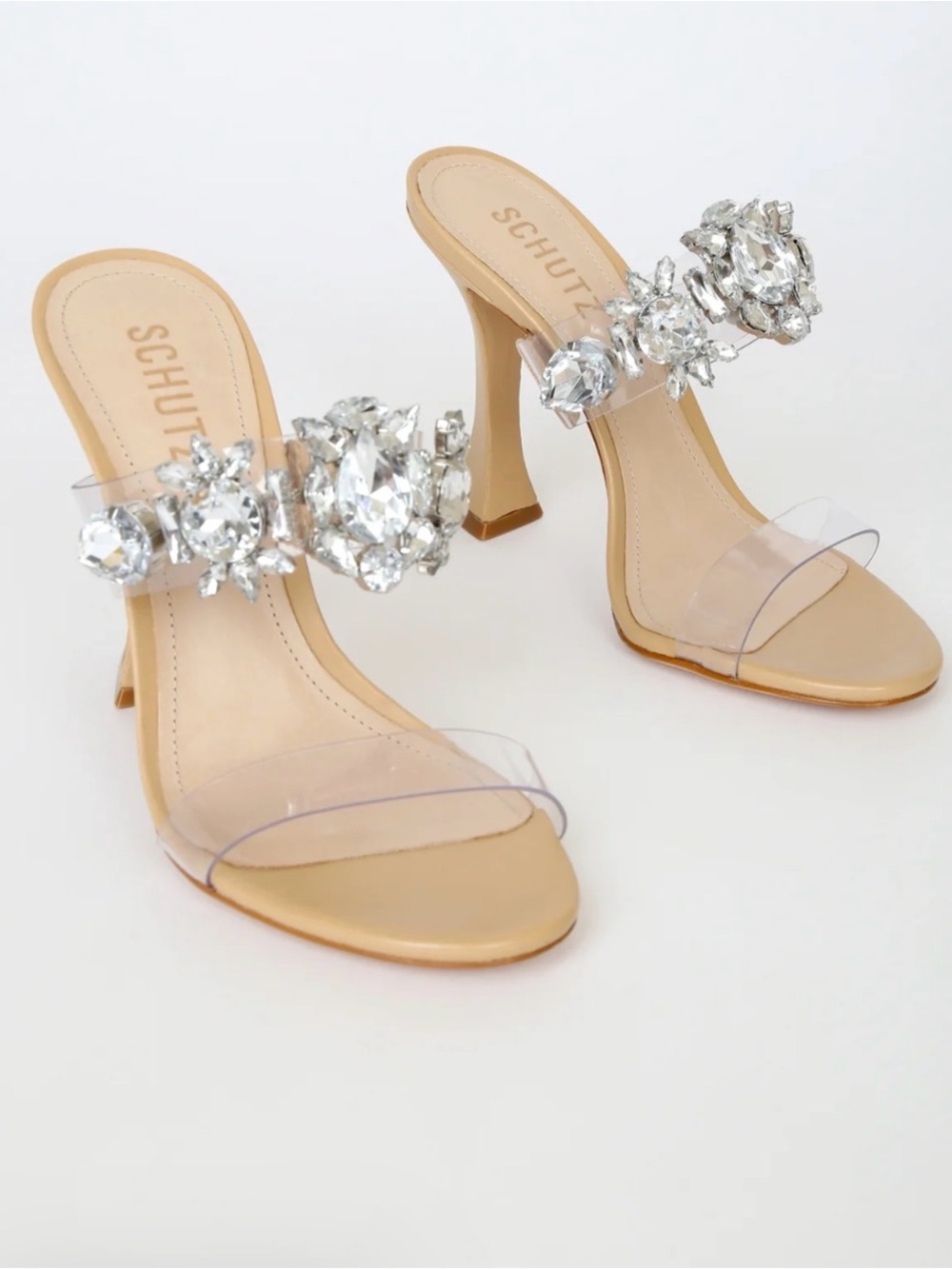 Schutz Laureen Crystal Nude Sandals Block Heel Made in Brazil Size 8.5B - Picture 1 of 13